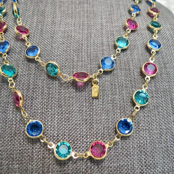 SWAROVSKI 36" Gold Tone Bezel Set Multicolor Crystal Long Necklace - Picture 5 of 7
